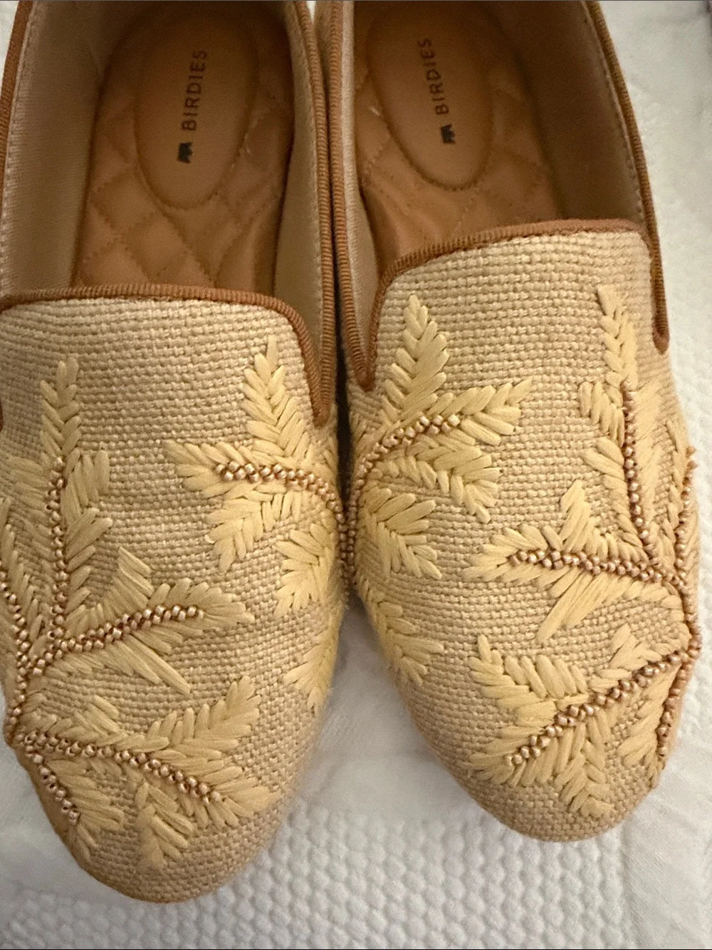 Birdies Beige Embroidered Slip-On Loafers